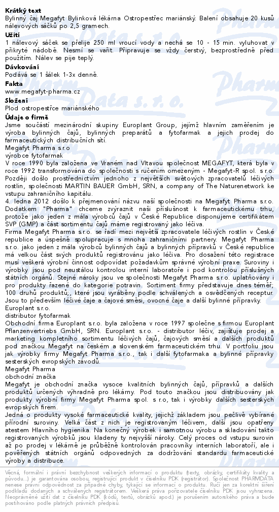 Megafyt Bylinková lékárna Ostrop.mariánský 20x2.5g