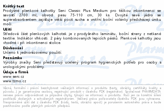 Seni Classic Plus inkon.plen.kalhotky M 30ks