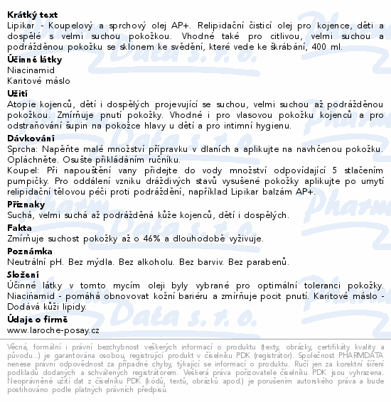 LA ROCHE-POSAY LIPIKAR mycí olej AP+ 400ml