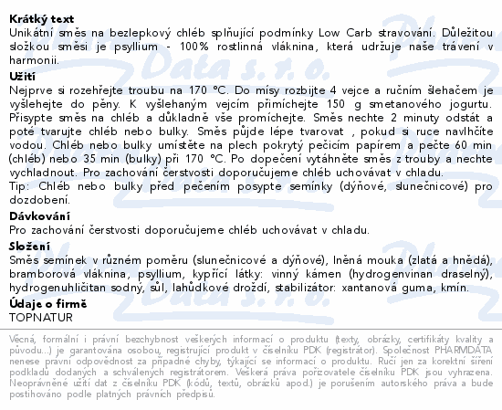 Topnatur LOW CARB směs na chléb 150g