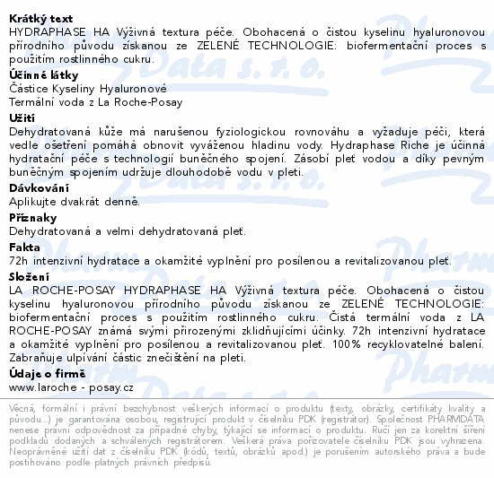 LA ROCHE-POSAY HYDRAPHASE HA výživná textura 50ml