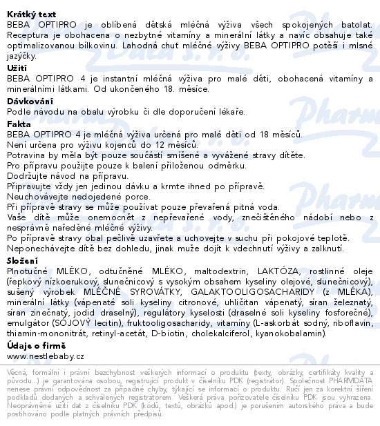 BEBA OPTIPRO 4 batolecí mléko 500g