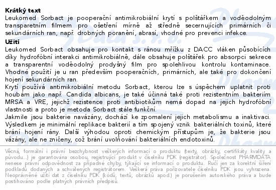 Leukomed Sorbact pooperační krytí 8x10cm 20ks