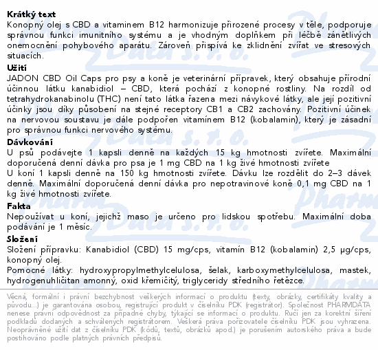 Jadon CBD pro psy a koně oil cps.30