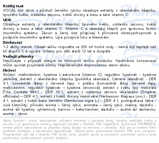Vocal Hot drink s příchutí čer. rybízu sáčky 10ks
