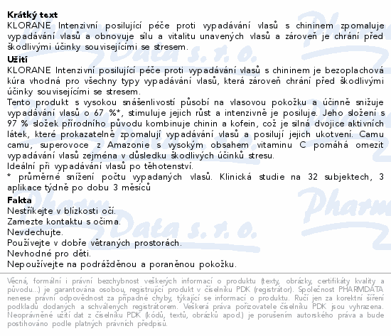 KLORANE Intenzivní posiluj.péče s chininem 100ml