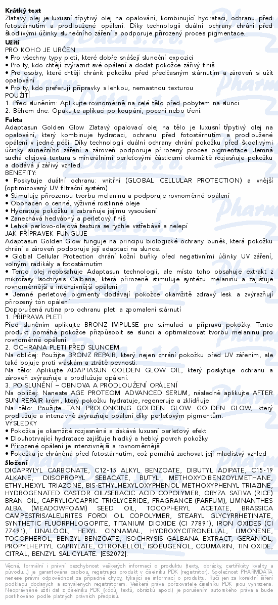 ESTHEDERM Adaptasun GoldenGlow opalova.olej 125ml