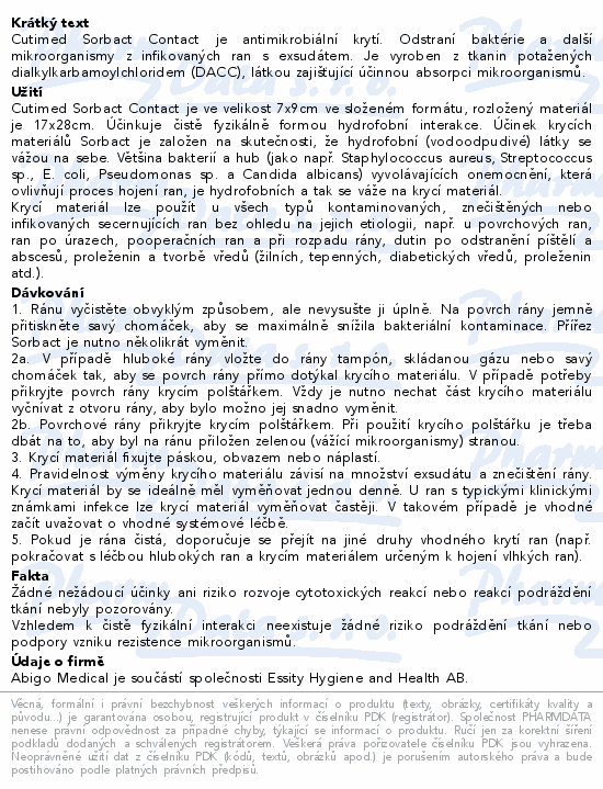 Cutimed Sorbact Cont.ant.kr.7x9cm roz.17x28cm5ks