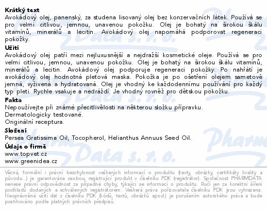 Green idea Avokádový olej 100ml