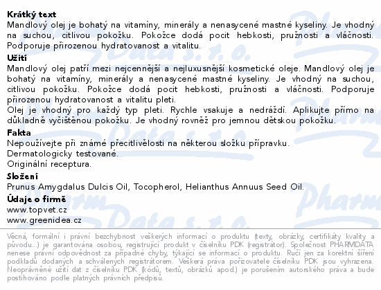 Green idea Mandlový olej 100ml
