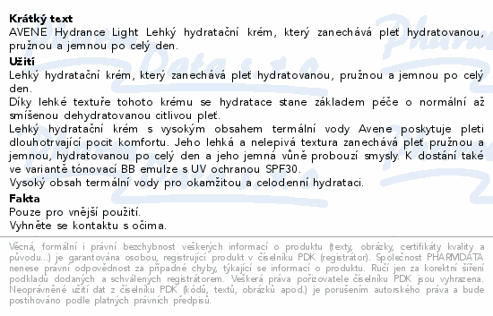 AVENE Hydrance Lehký hydratační krém 40ml