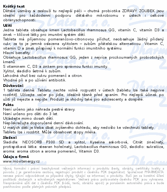 MOVit Probiotika Zdravý zoubek pomeranč tbl.60