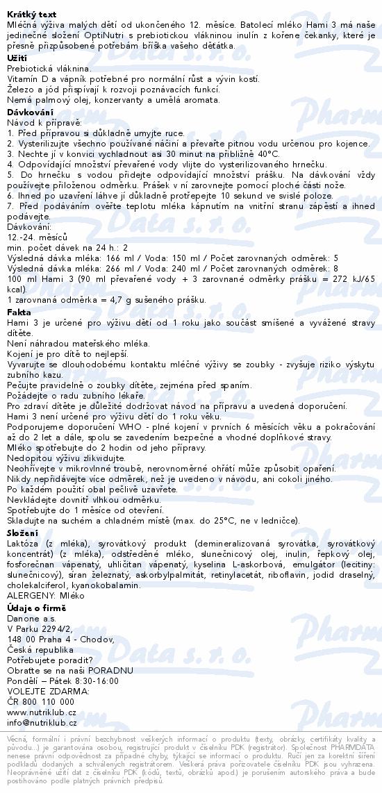 Hami 3 batolecí mléko 600g