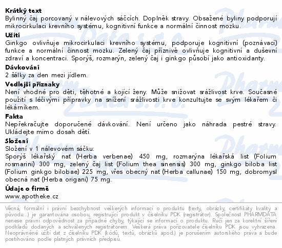 Apotheke Paměť soustředění s ginkgo čaj 20x1.5g