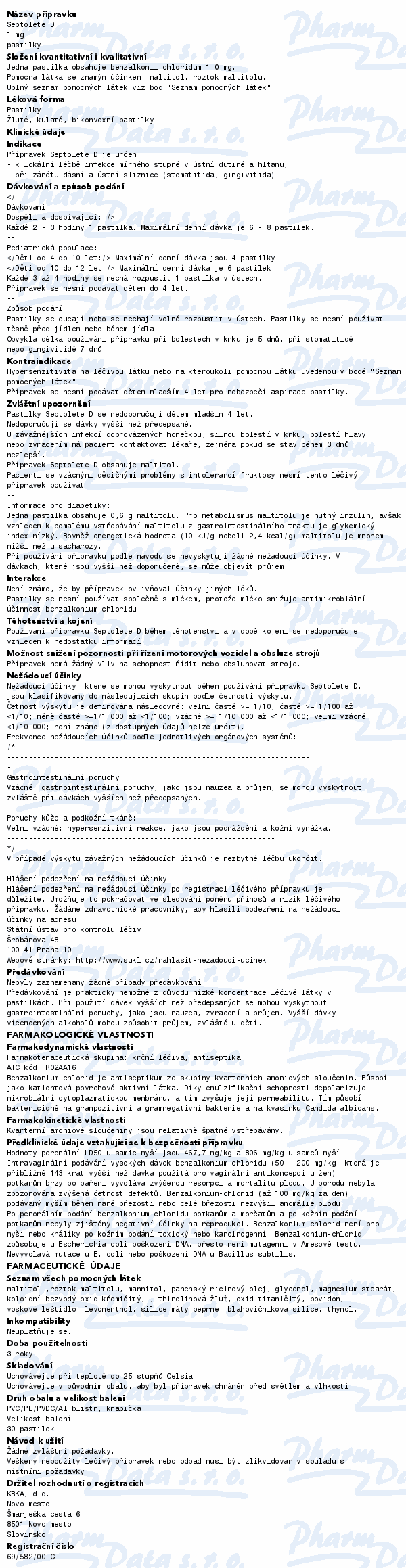 Septolete D 1mg pas.30 II